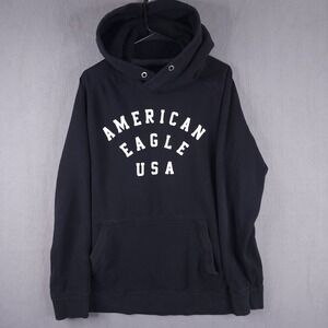 American Eagle Hoodie Mens Large/Tall Black USA Graphic Pullover Sweatshirt